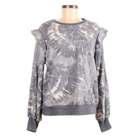 Marled Reunited Boho Tie Dye Ruffle Sleeve Gray Sweatshirt NWT L Pullover Lounge - Picture 1 of 9